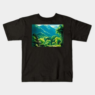 Whimsical Gazebo in a Green Forest Scene Kids T-Shirt